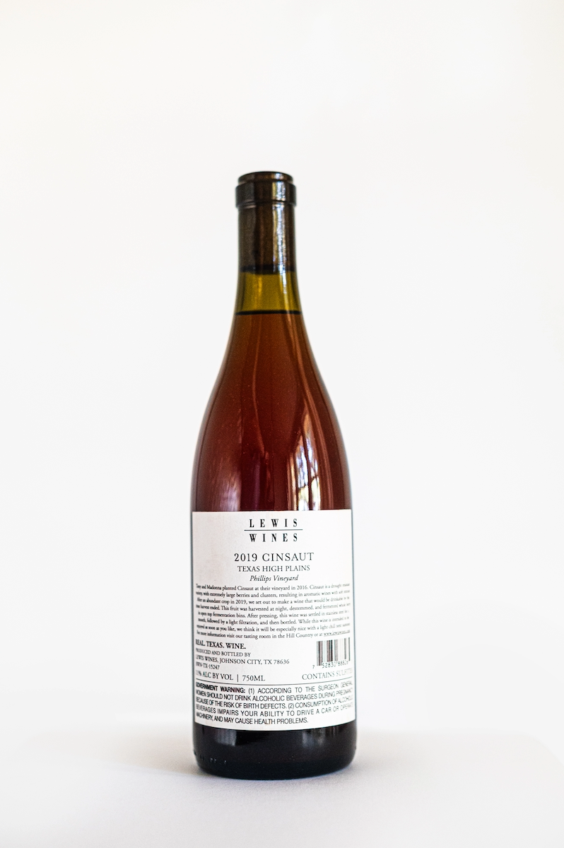 Lewis Wines – 2019 Cinsault back label